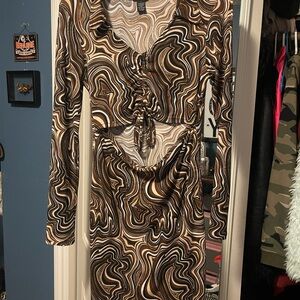 Justify Brown and Cream Swirl Long Sleeve Dress